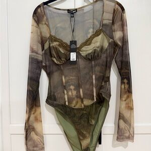 Fashion Nova Artistic Print Sheer Bodysuit